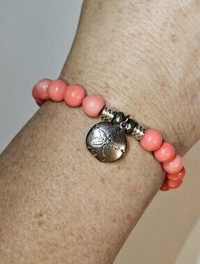 T. Jazelle Beaded Stretch Bracelet Genuine Coral Stones Sand Dollar